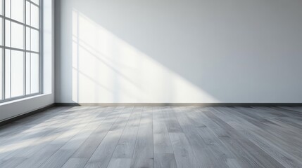 Obraz premium Bright empty room with hardwood floor and sunlight streaming through window