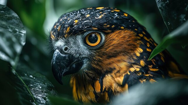 Majestic New Zealand Falcon Portrait in Lush Rainforest
