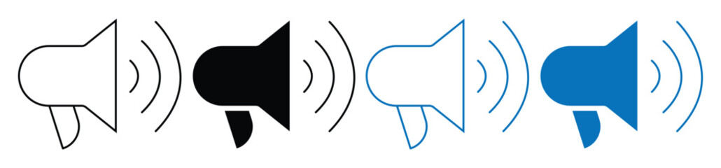 Megaphone Icon Set – Loudspeaker Symbol with Sound Waves