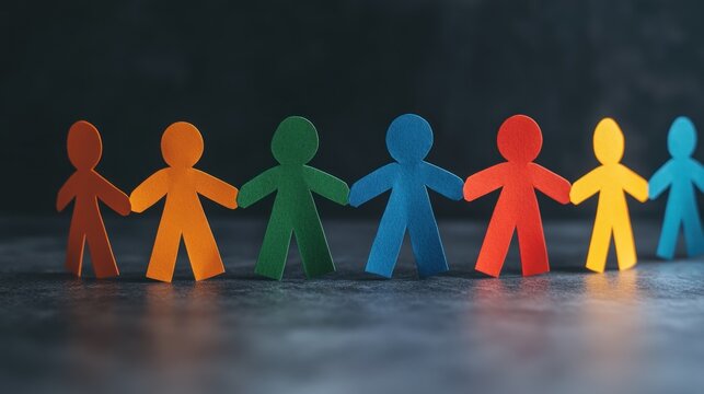 Colorful paper chain figures representing unity and teamwork