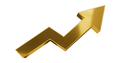 Golden 3D Zigzag Upward Arrow PNG – Growth, Success & Business Concept