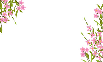 Fototapeta premium Vector spring background with delicate flowers and space for text. Botanical illustration for cards and invitations.