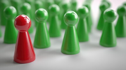 A single red  piece among many green pieces.