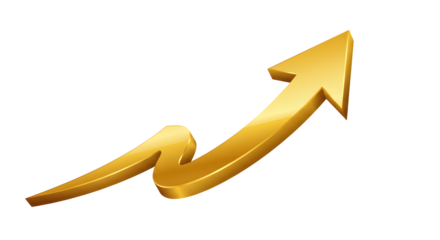 Golden 3D Zigzag Upward Arrow PNG – Growth, Success & Business Concept
