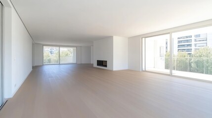 Fototapeta premium Spacious modern apartment interior empty room with large windows and natural light
