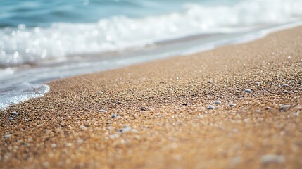 Tropical Beach with Copy Space, Close-Up of Calm Ocean and Sand