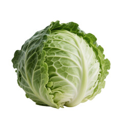 Fototapeta premium A crisp green cabbage head with vibrant layered leaves, a clean cut wedge showing detailed leafy