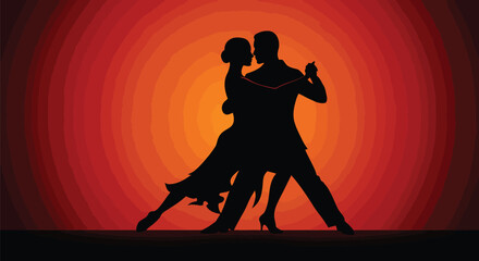 Tango Silhouette: Passionate Dance Couple