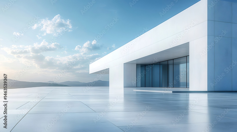 Poster 白の抽象的な幾何学的建築デザイン 青空のミニマルなコンクリート構造の景観