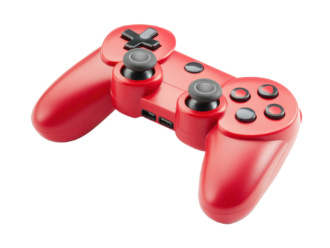 Red Game Controller with Dual Joysticks and Button transparent background.