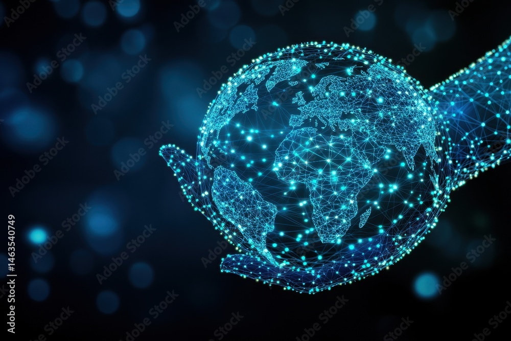 Leinwandbilder Digital Globe in Hands Abstract Illustration of Global Connection and Technology on Dark Background Conceptual Art