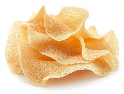 Crispy papadam stack closeup on white background studio shot showcasing traditional Indian cuisine and snack food preparation