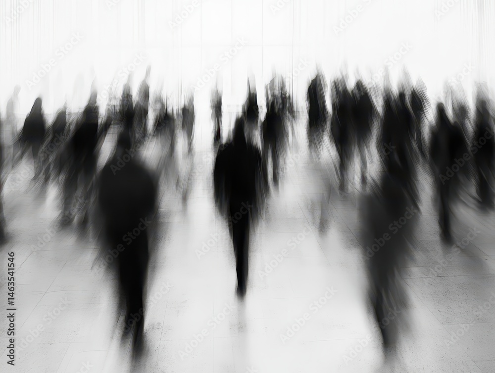 Poster blurred crowd walking in motion monochrome artistic shot of people in a hurry in a public space abst