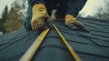 Roofing Contractor Measuring Shingles