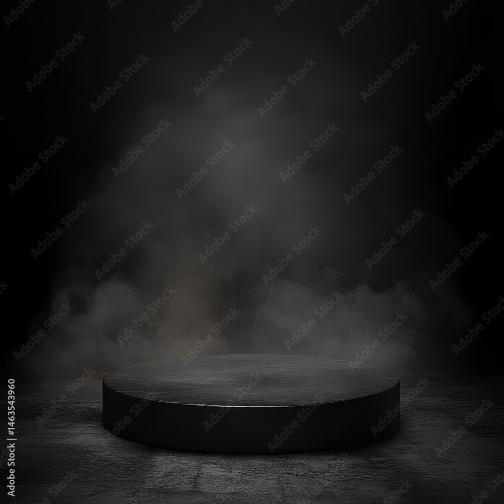 Aufkleber Dark Concrete Podium Display Stage in Smoky Studio Setting for Product Presentation and Advertisement Background