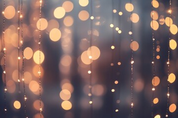 Abstract background with shimmering bead curtains and glowing star particles, dreamy bokeh style