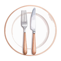 お皿とカトラリーの水彩風イラスト　生成AI