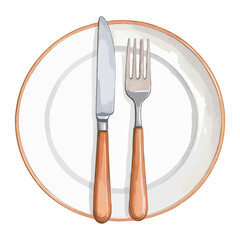 お皿とカトラリーの水彩風イラスト　生成AI