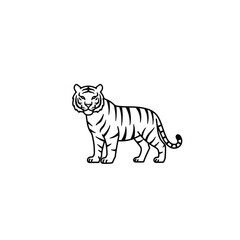 Tiger Outline Illustration: Majestic Feline in Black and White