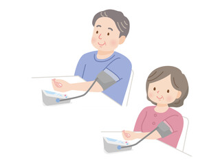血圧を測るふくよかなミドル夫婦