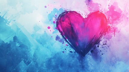 Obraz premium Colorful abstract heart illustration with vibrant splashes of pink and blue, symbolizing love and emotion