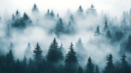 Obraz premium Misty Mountain Forest Landscape in Winter