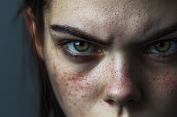 Naklejka premium Hyper-realistic close-up of a beautiful demon woman with Eastern European facial structure