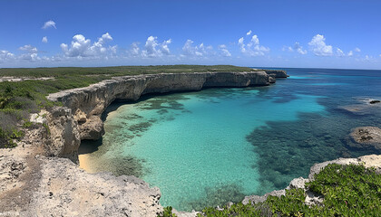 Obraz premium Stunning Turquoise Ocean Cove with Rocky Cliffs