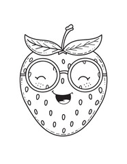 Cute Kawaii Strawberry with Glasses Line Art Coloring Page