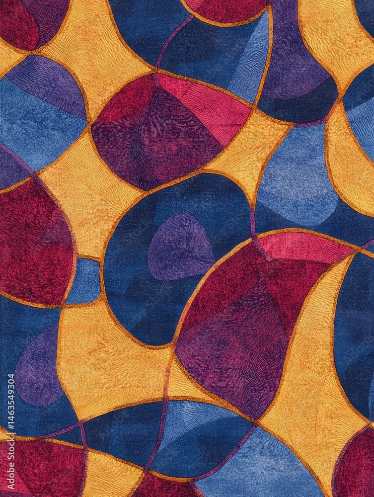 Poster abstract shapes pattern background in blue purple red and yellow colors close up view decorative art