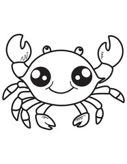 Smiling Kawaii Crab Summer Line Art Coloring Page