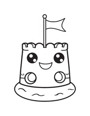 Smiling Sandcastle Kawaii Line Art Coloring Page
