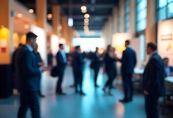 Generative AI blurred image of a business networking event in a modern hall