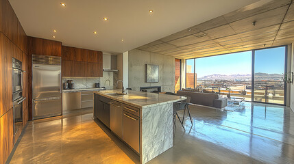Modern Open Concept Kitchen with City View
