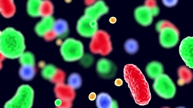 Detailed close-up of pathogenic bacteria, including harmful strains like E. coli and Salmonella, under a microscope
