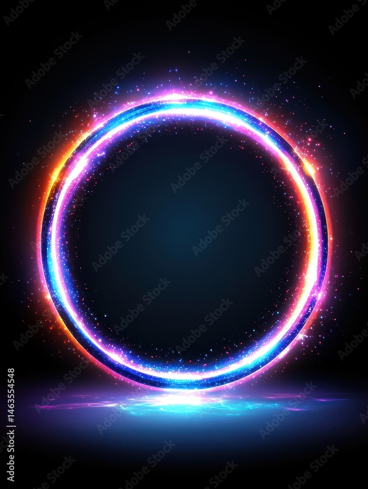 Poster Glowing Circle Frame on Reflective Surface Abstract Background Graphic Design Element Sci-Fi Portal Concept