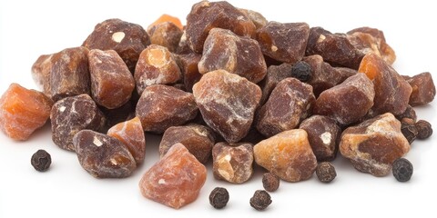 Obraz premium Aromatic Candy Brown Sugar and Black Peppercorns on White.