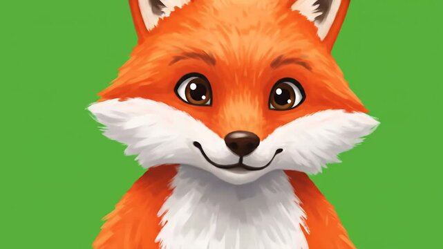 Cartoon fox illustration with orange fur white chest and green background for diverse creative purposes