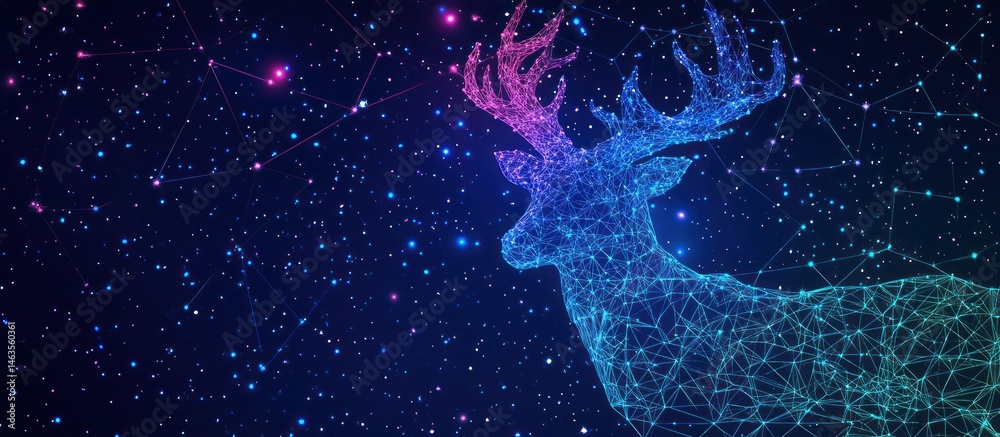 Poster celestial stag: a mesmerizing digital rendering of a deer formed by interconnected lines and points 