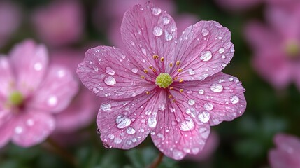 pink flower with dew drops