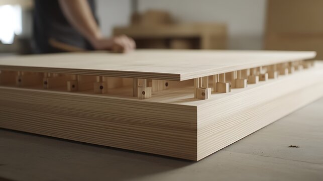 Woodworker Assembling a Wooden Panel with Dowels - Powered by Adobe