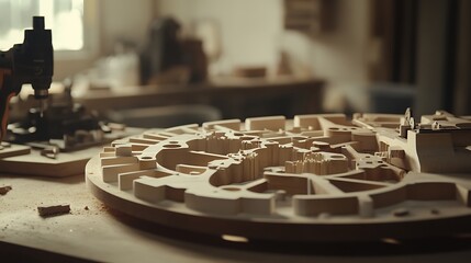 Detailed Wooden Model in a Workshop