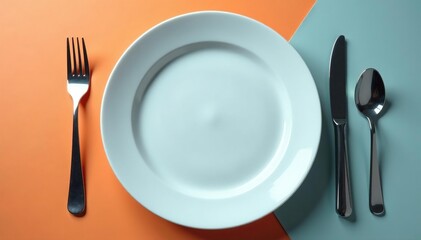 Empty plate with simple cutlery, signifying abstinence , fasting, abstinence, still life