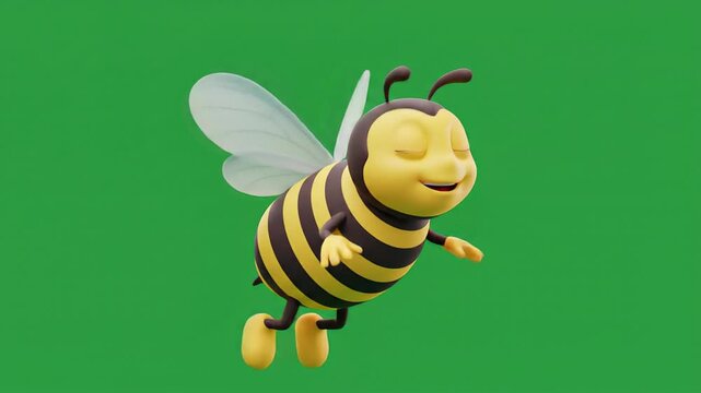 Animated bee cartoon with smiling expression flying on green background for educational or advertising projects