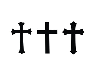 set of black cross silhouettes isolated with white background 