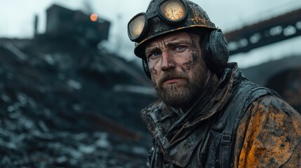 Fototapeta premium Miner extracts coal, which is supplied by miners