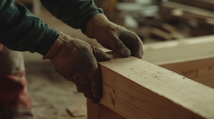 Close-up of Hands in Gloves Working with Wood