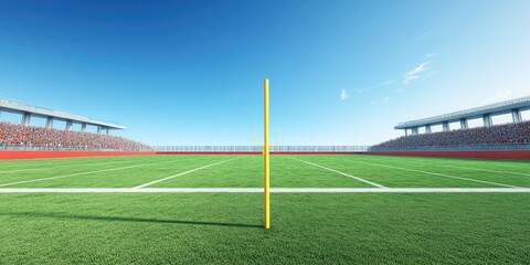 Obraz premium American Football field with clear blue sky Sport stadium.