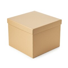 Cardboard square box with lid closed on white background