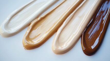 Foundation Swatches Displayed in a Row on White Background Close Up Beauty Product Marketing Cosmetic Display